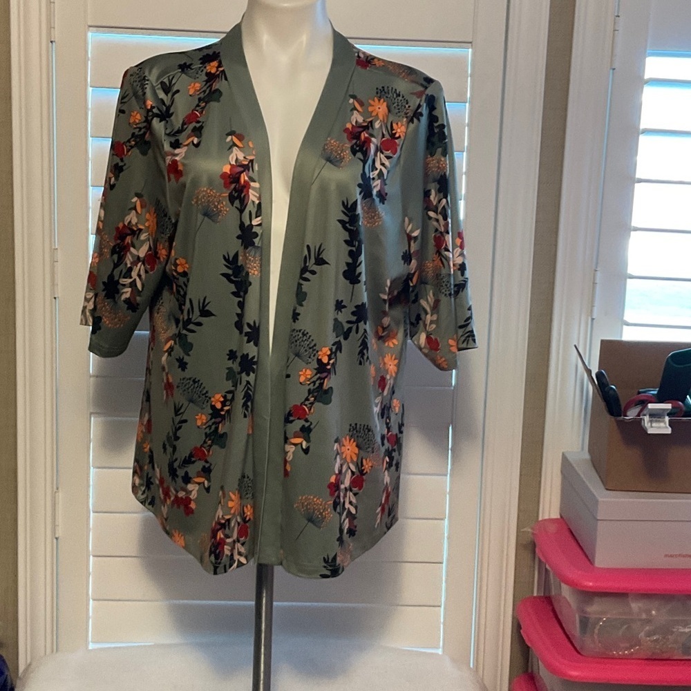 SHEIN Floral Kimono Cardigan - Green and Orange